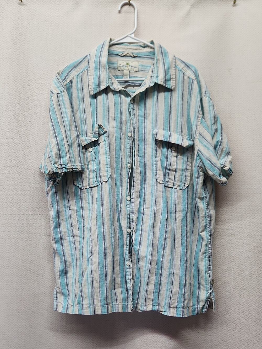 Casual Short-Sleeve Striped Button-Down Shirt - Light Blue/White